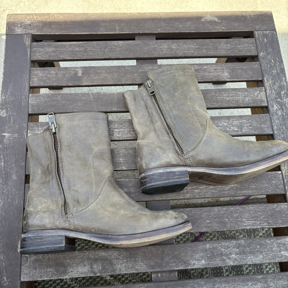 Hinge Womens ~9* Ankle Boots Moto Biker Grunge Distressed Leather Zip Up - Picture 8 of 16